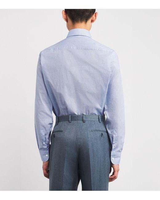 Brioni Blue Cotton Check Shirt for men