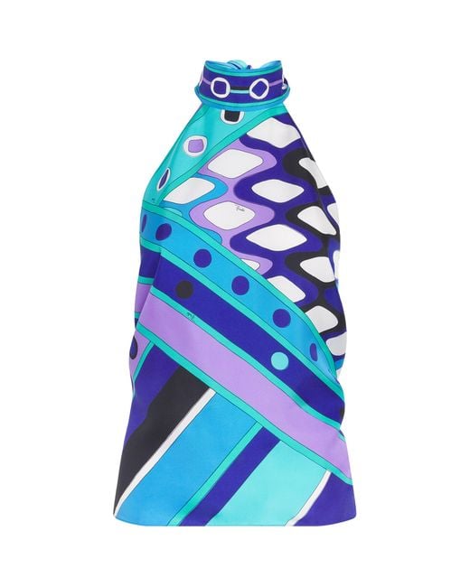 Emilio Pucci Blue Silk Halterneck Scarf Top
