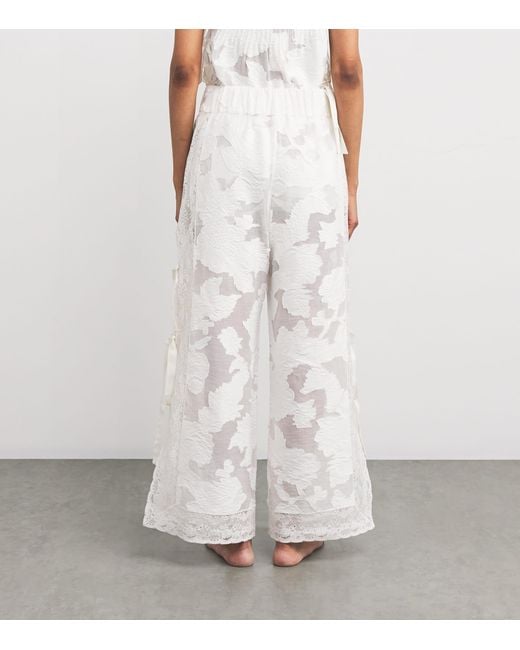 Loretta Caponi White Lace-Trim Clarissa Trousers