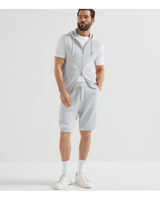 Brunello Cucinelli White Cotton Rib-Knit Sleeveless Hoodie for men