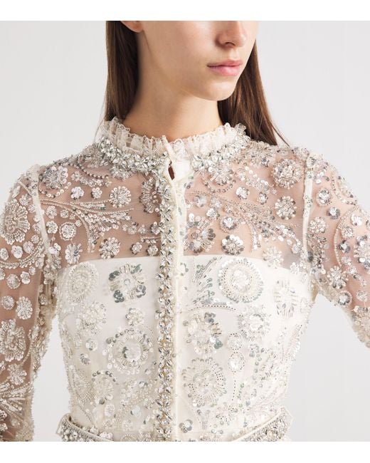 Self-Portrait White Satin Sequin-Embellished Gown