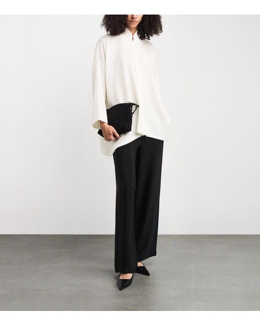 Eskandar White Silk Stand-Collar Wide Shirt