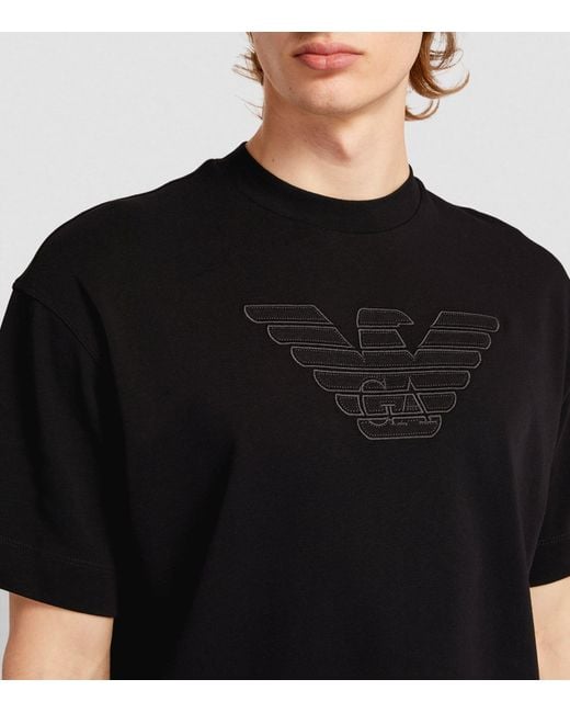 Emporio Armani Black Cotton Appliqué-eagle T-shirt for men