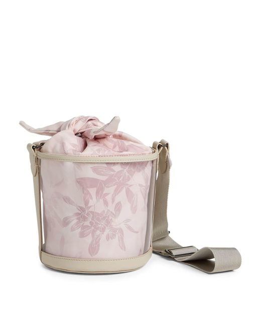 Brunello Cucinelli Pink Pvc-Leather Floral Print Bucket Bag