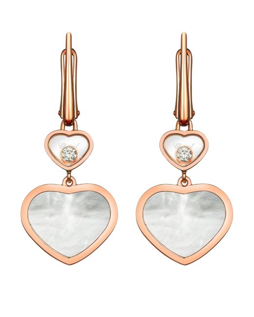 Chopard Metallic And Diamond Happy Hearts Drop Earrings