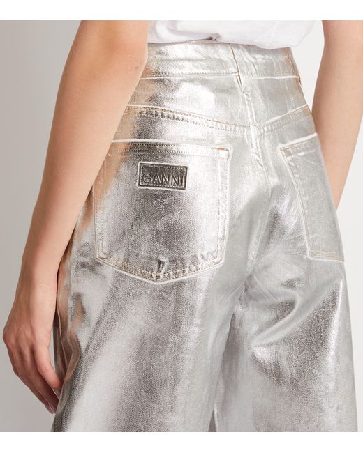 Ganni Gray Foil-coated Jeans