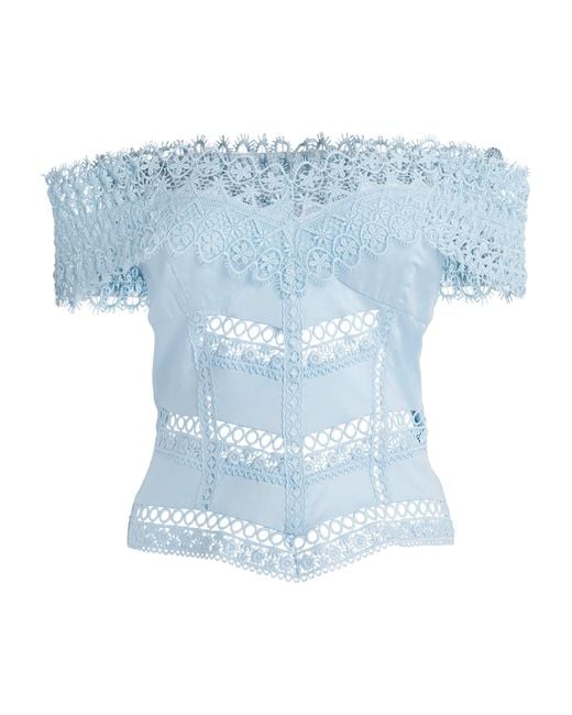 Charo Ruiz Blue Cotton Voile Elisette Top
