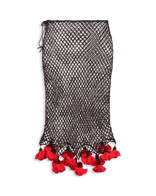 Alaïa Brown Floral Crochet Midi Skirt