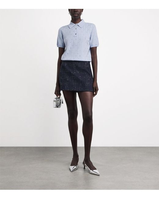 Maje Blue Wool-Blend Polo Sweater