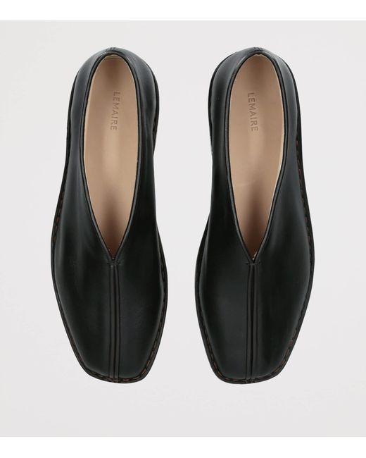 Lemaire Black Leather Piped Slippers for men
