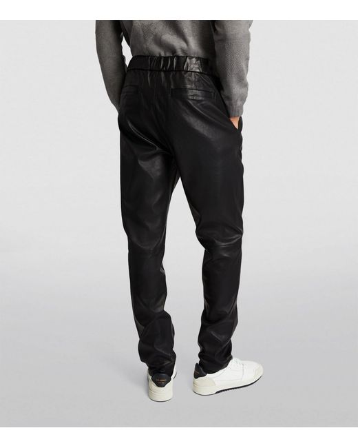 PAIGE Black Leather Drawstring Trousers for men