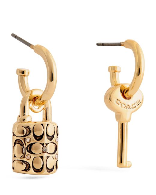 Lex & Lu 14k Yellow Gold Puff Heart Lock and Key Earrings | Lex & Lu