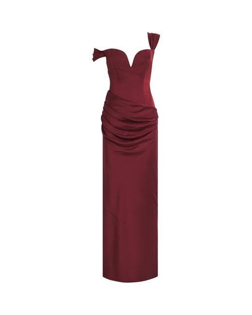 Alex Perry Red Satin Crepe Off-Shoulder Gown