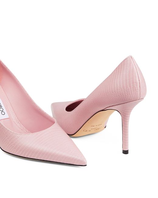 Jimmy Choo Pink Love 85 Leather Lizard Print Heeled Courts