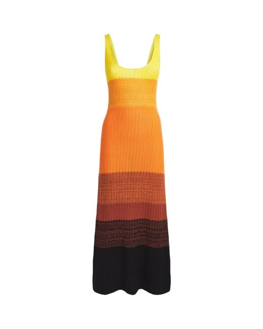 Escvdo Orange Cotton Knitted Gradient Huaral Maxi Dress