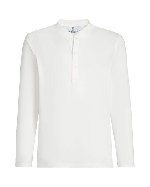 Brunello Cucinelli White Linen-Cotton Long-Sleeve T-Shirt for men
