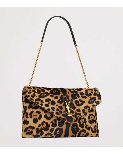 Saint Laurent Metallic Cassandre Envelope Leopard Chain Wallet