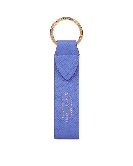 Smythson Blue Calfskin Panama Keyring