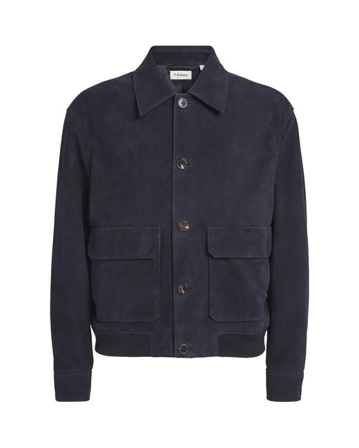 FRAME Blue Suede Bomber Jacket for men