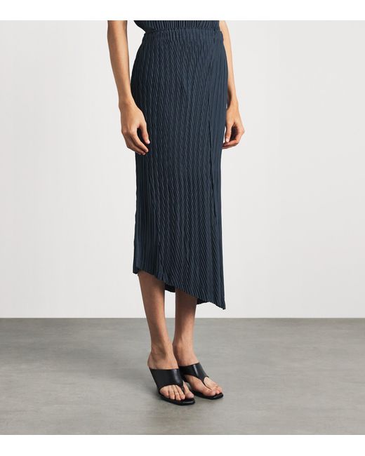 Issey Miyake Blue Unfurling Pleats Asymmetric Midi Skirt