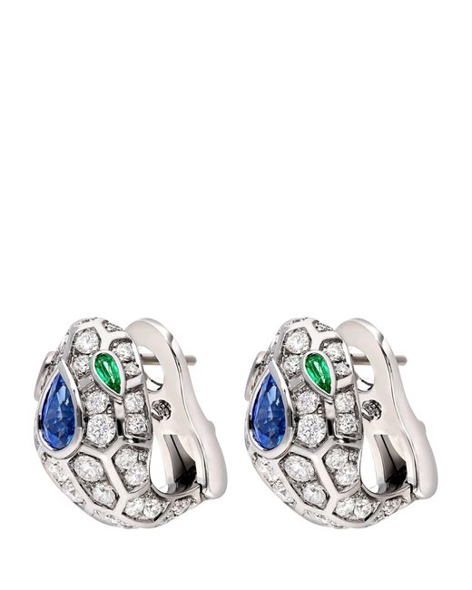 BVLGARI Blue Diamond, Sapphire And Emerald Serpenti Earrings