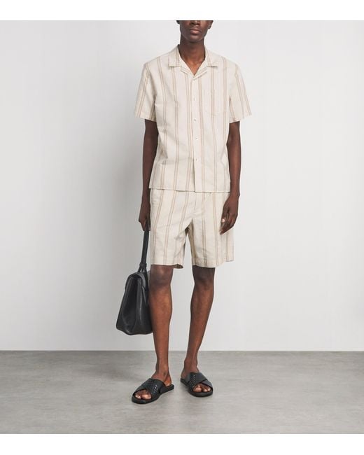 Vince White Cotton-Hemp Stripe Shirt for men