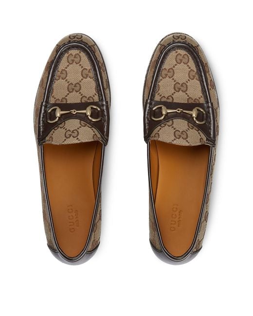 Gucci Brown Canvas Horsebit Platform Loafers