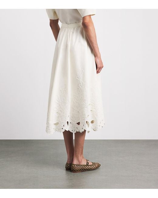 Cinq À Sept White Cotton Poplin Paisley Bloom Espe Midi Skirt