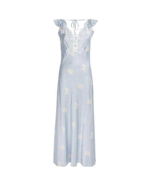 Claudie Pierlot Blue Satin Floral Print Maxi Dress