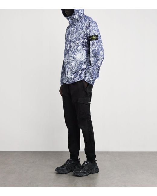 Stone Island Blue Stretch-Cotton Hooded Parka Jacket for men