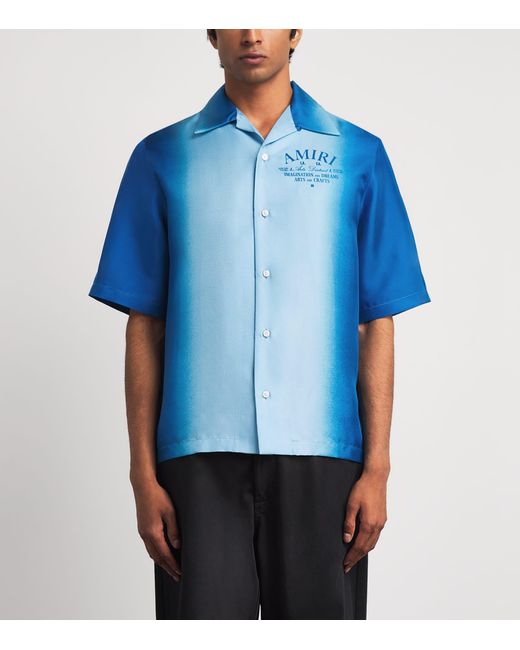 Amiri Blue Silk Arts District Short-Sleeve Shirt for men