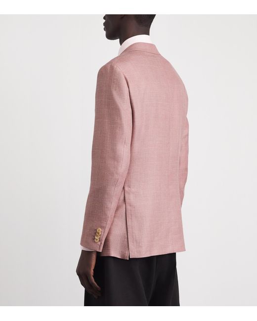 Brioni Pink Wool-Silk-Linen Check Blazer for men