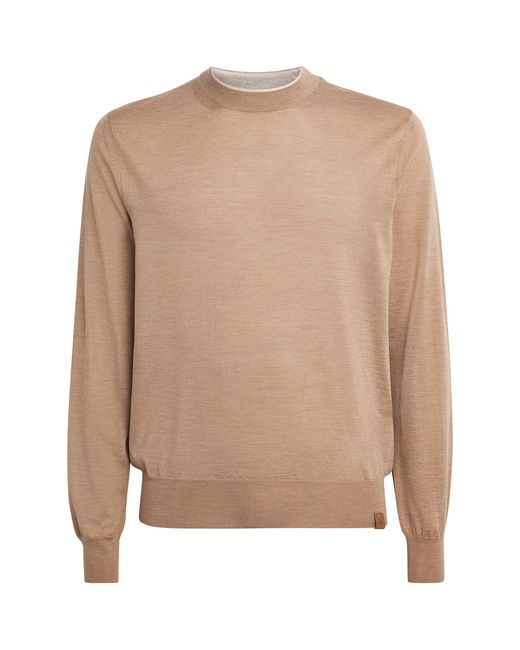 Jacob Cohen Brown Wool-Silk Contrast-Neckline Sweater for men