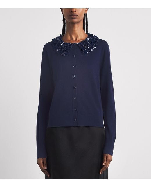 Ulla Johnson Blue Merino Wool Embellished Anna Cardigan