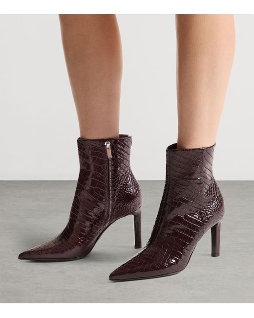 Jimmy Choo Brown Frankie 85 Croc-Embossed Leather Ankle Boots
