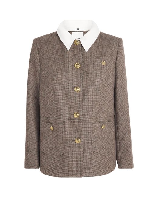 Sandro Brown Wool-Blend Houndstooth Jacket