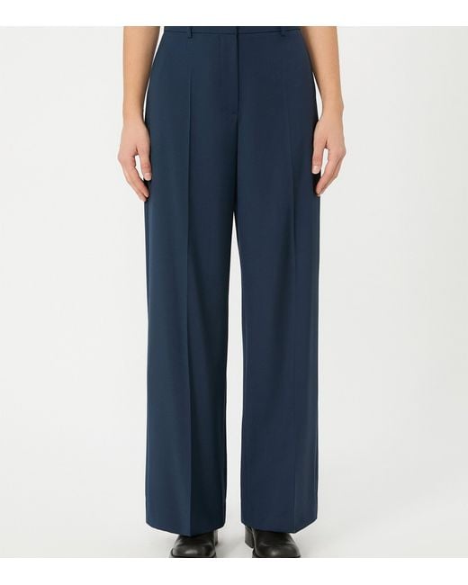 Weekend by Maxmara Blue Virgin Wool Straight-Leg Trousers