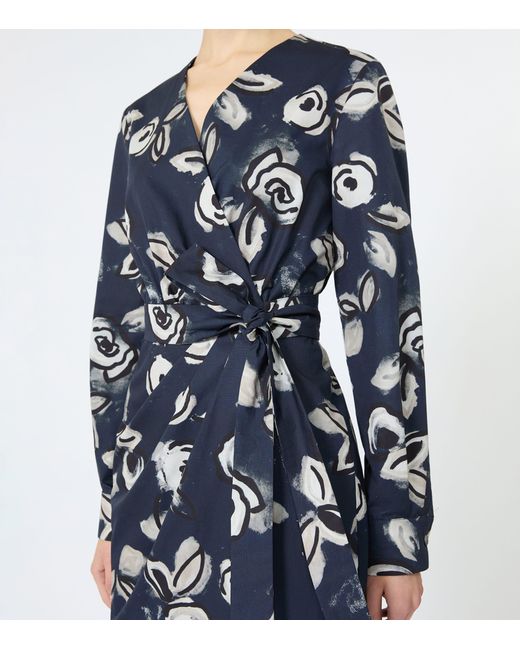 Max Mara Blue Cotton Printed Midi Dress