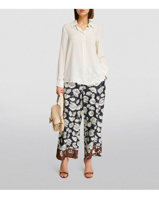 Weekend by Maxmara White Silk Floral Relaxed Trousers