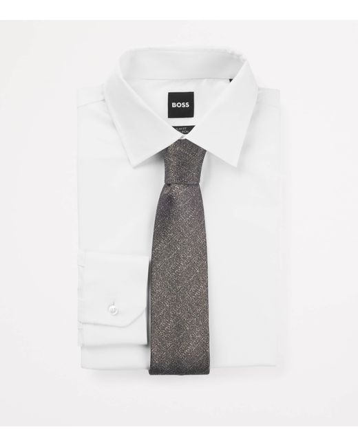 Boss Gray Silk Mouliné Tie for men