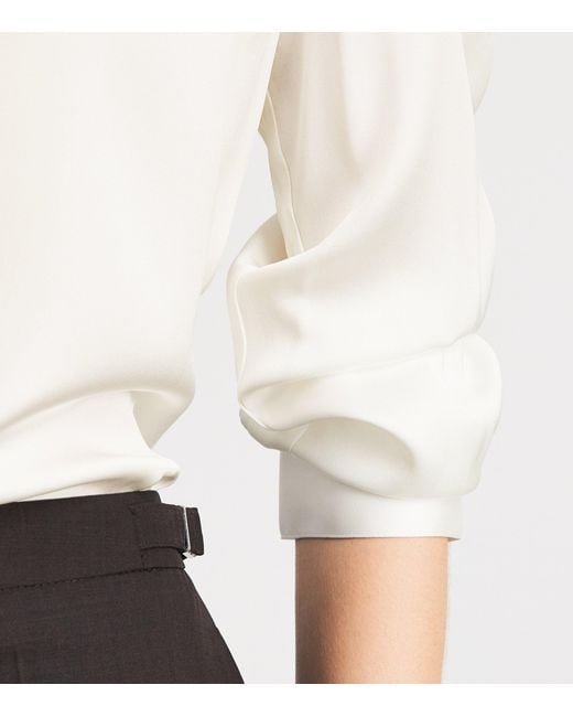 Vince White Silk-Blend Scarf-Detail Shirt