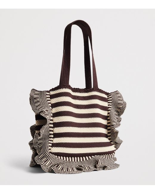 Sandro White Crochet Stripe Tote Bag