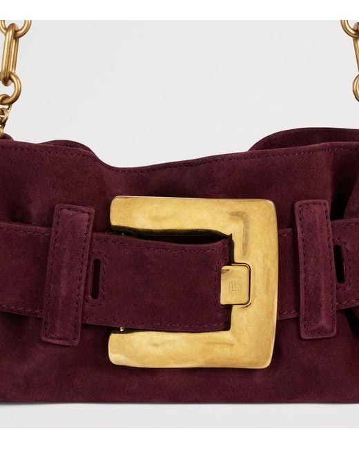 Balmain Purple Mini Suede Anthem Shoulder Bag