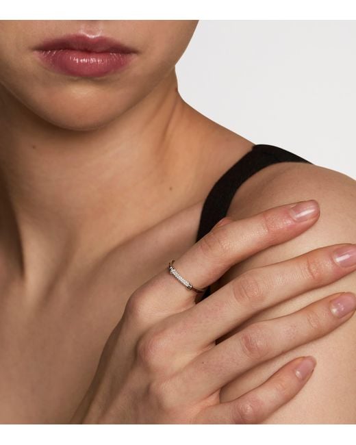 Astrid & Miyu White Rhodium-Plated Pavé Knot Ring
