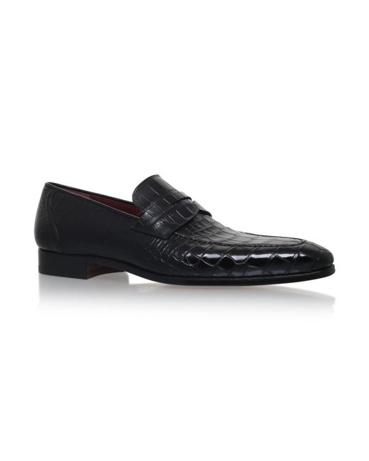 Magnanni Shoes Black Crocodile Skin Loafer for men