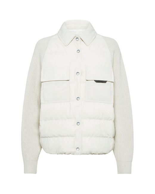 Brunello Cucinelli White Down Hybrid Puffer Jacket