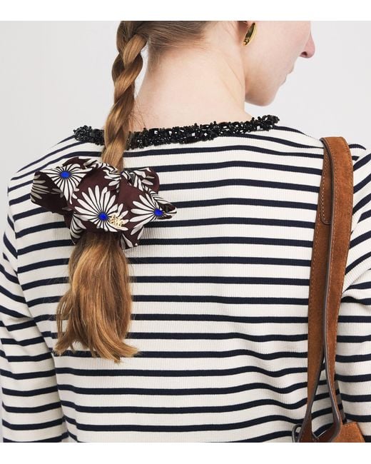Sandro Brown Silk Floral Print Scrunchie
