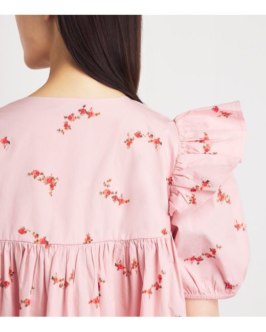 Ganni Pink Stretch-Cotton Floral Mini Dress