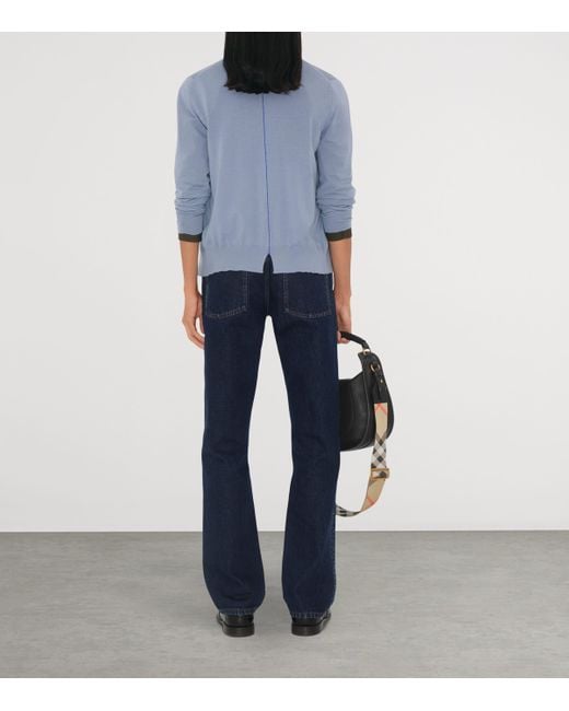 Burberry Blue Wool Embroidered B Shield Cardigan