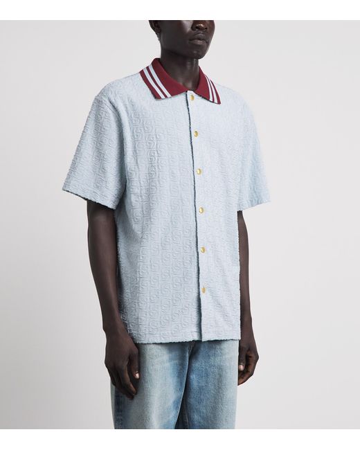 Drole de Monsieur Blue Cotton Monogram Short-Sleeve Shirt for men